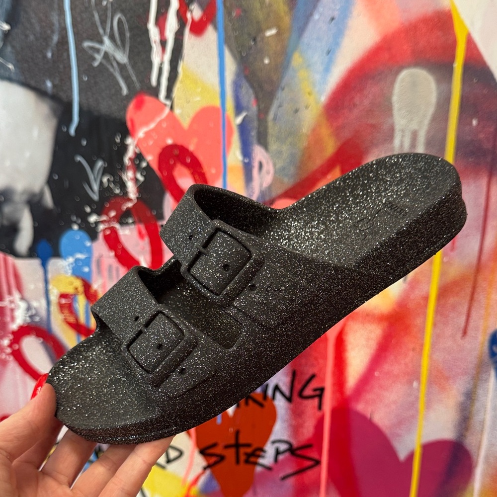 Black Glitter Sandals